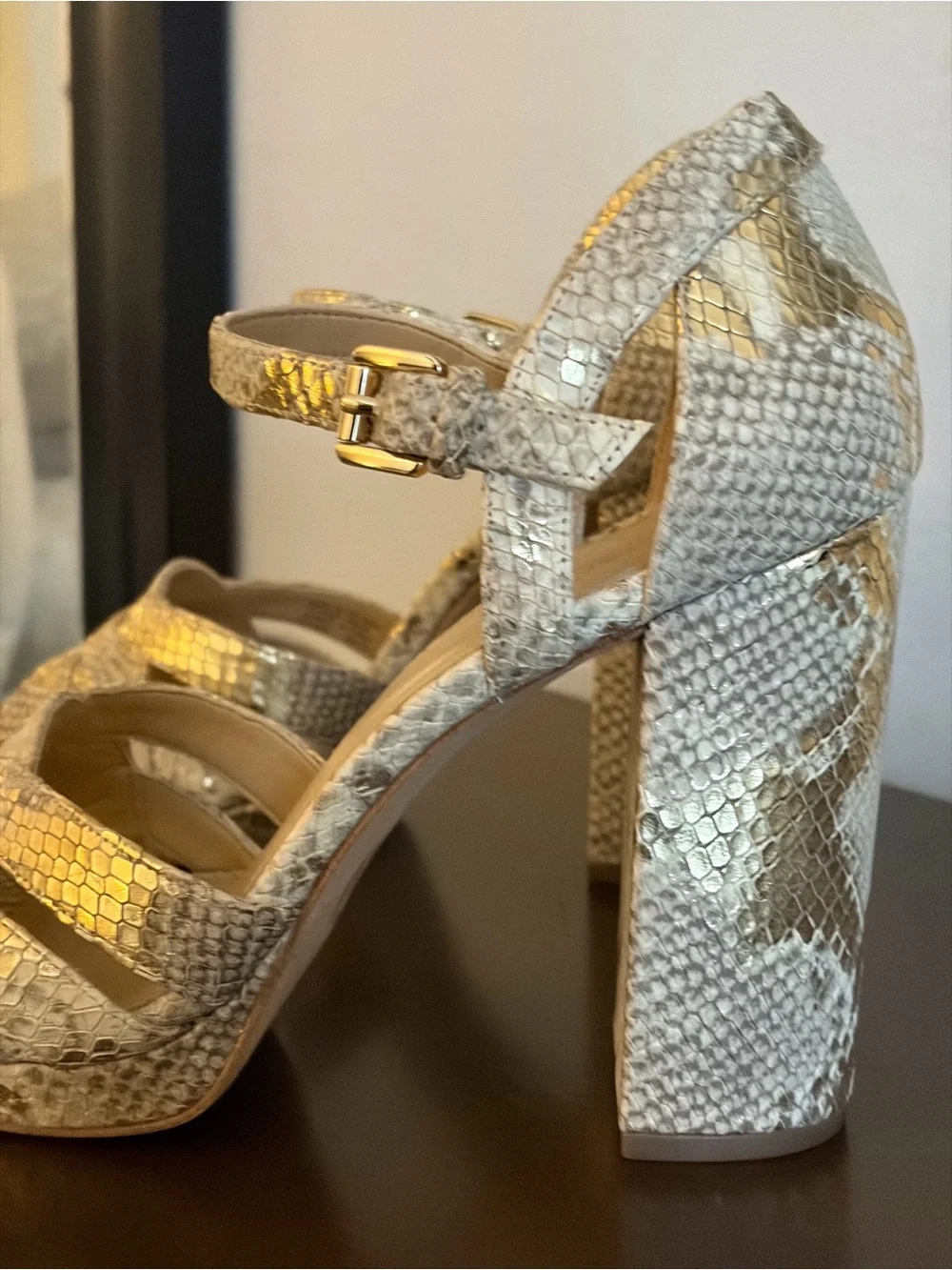Michael Kors Gold Snake-Embossed Platform Sandals